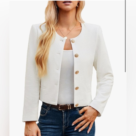 Tweed collarless blazer jacket - Picture 2 of 5